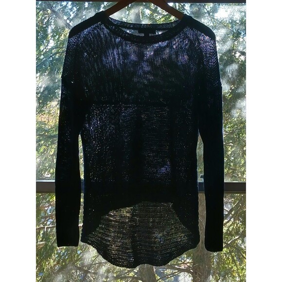 J. Crew Women's Navy Blue Knit Sweater Sz Medium Long Sleeve Hi-Low Semi-Sheer - Picture 3 of 9